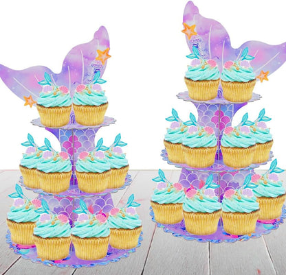MRPAPA Pink Cardboard Cupcake Stand,2PCS Cup Cake Holder Thick Paper Dessert Tray, 3-Tier Round Serving Tray Perfect for Baby Girls Pink and Gold Birthday Baby Shower Party Supplies