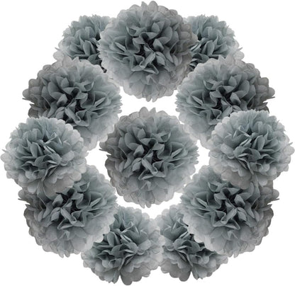 Yosawa 12 Pcs Tissue Paper Pom Poms Flowers,10''12''Paper Flower Party Decorations for Wedding Birthday Baby Shower Baby Girl Room Nursery Decoration（Sky Blue/ZH）