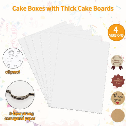 6pcs Cake Boxes with Cake Board, 19x14x4.5 Inches White Bakery Boxes with Large Window for Quarter Sheet Cakes, Donuts, Cupcakes, Pastry & Pies