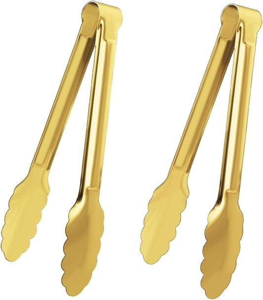 XEVOM 2 Pack 9 Inch Serving Tongs,Gold Salad Buffet Tongs,Stainless Steel Serving Utensils