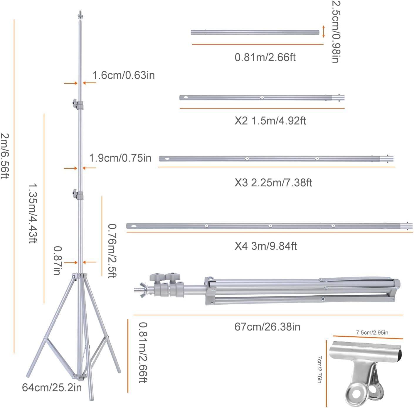 10ft Adjustable Backdrop Stand Kit, Heavy-Duty Photography Background Support System with Clamps & Carry Bag, Photo Video Studio Backdrop Stand for Parties, Weddings, Green Screen & Banner Display