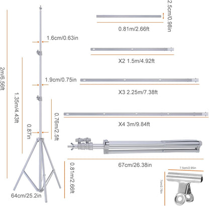 10ft Adjustable Backdrop Stand Kit, Heavy-Duty Photography Background Support System with Clamps & Carry Bag, Photo Video Studio Backdrop Stand for Parties, Weddings, Green Screen & Banner Display
