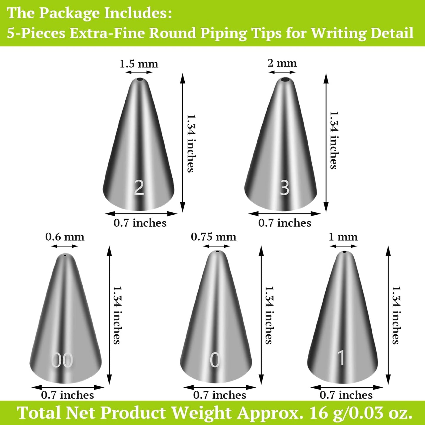 Suuker Round Piping Tips Set, Seamless Stainless Steel Icing Tips Cupcake Frosting Nozzles Small Cake Decorating Tip, Cake Writing Tool for Easy Cake Cupcake Dessert Cookies Decorating, 6 Pieces