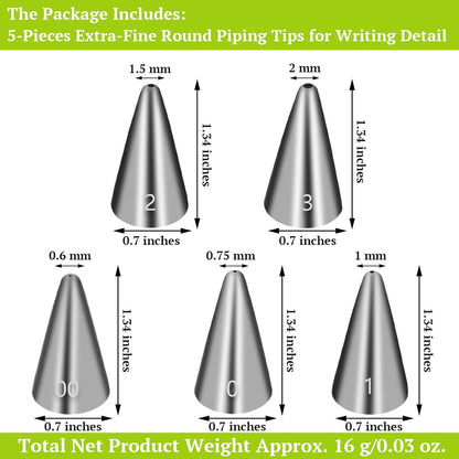 Suuker Round Piping Tips Set, Seamless Stainless Steel Icing Tips Cupcake Frosting Nozzles Small Cake Decorating Tip, Cake Writing Tool for Easy Cake Cupcake Dessert Cookies Decorating, 6 Pieces