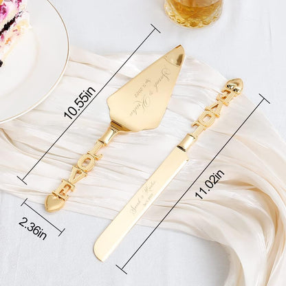 Wedding Cake Knife and Server Set, Personalized Gold Cake Cutting Set for Wedding, Engraved Classic Cake Knives Cutter Set, Pie Server, Birthday Bridal Quinceañera Gift (CUS-Flower)