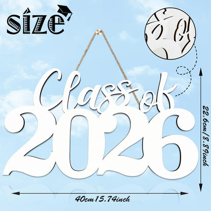 Class of 2026 Wooden Sign Graduation Party Decorations 2026 White Graduation Photo Booth Prop Senior2026 Sign for High School College Party