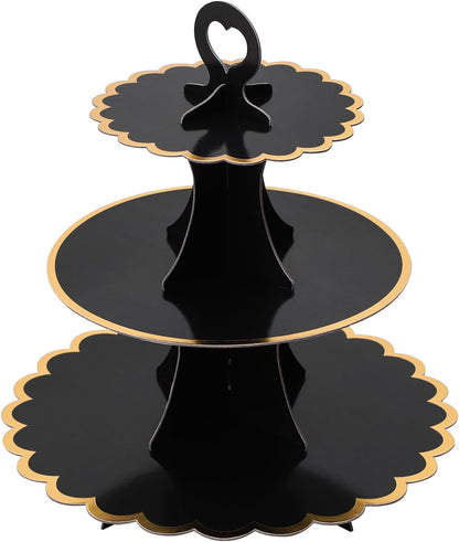 Soleebee 3-Tier Cupcake Stand, Cardboard Cupcake Tower, Cup Cake Stand Tower for Birthday Wedding Party Decoration, Cupcake Tier Stand Desserts Display 1 Set (Purple Gold)