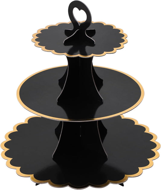 Soleebee 3-Tier Cupcake Stand, Cardboard Cupcake Tower, Cup Cake Stand Tower for Birthday Wedding Party Decoration, Cupcake Tier Stand Desserts Display 1 Set (Purple Gold)