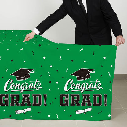 Gatherfun Graduation Party Decorations, Gongrats Grad Tablecover for Graduation Party Supplies, 3 pcs Green Table Cloths, 54"x108"