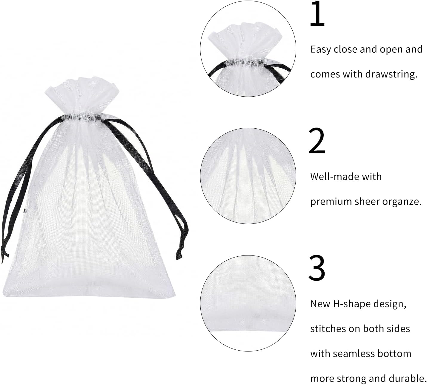 Wudygirl 100pcs 5X7 Inches White Organza Bags Christmas Drawstring Pouches Party Wedding Favor Bags Goodie bags(White 5x7)