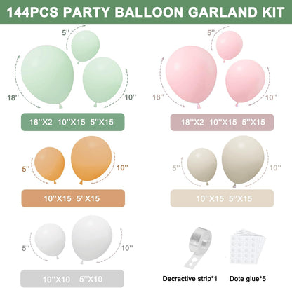 Pink Gold White Balloon Arch Kit - 144 PCs Pastel Light Pink and Beige Sand White Gold Chrome Balloons for Mothers Day Girls Women Birthday Bridal Shower Engagement Wedding Party Decorations