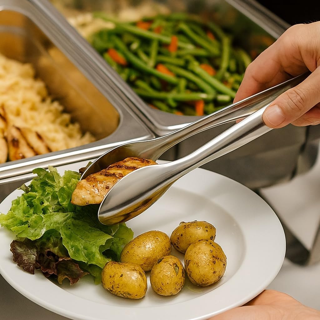 Premium Stainless Steel Serving Tongs (9'' Large)