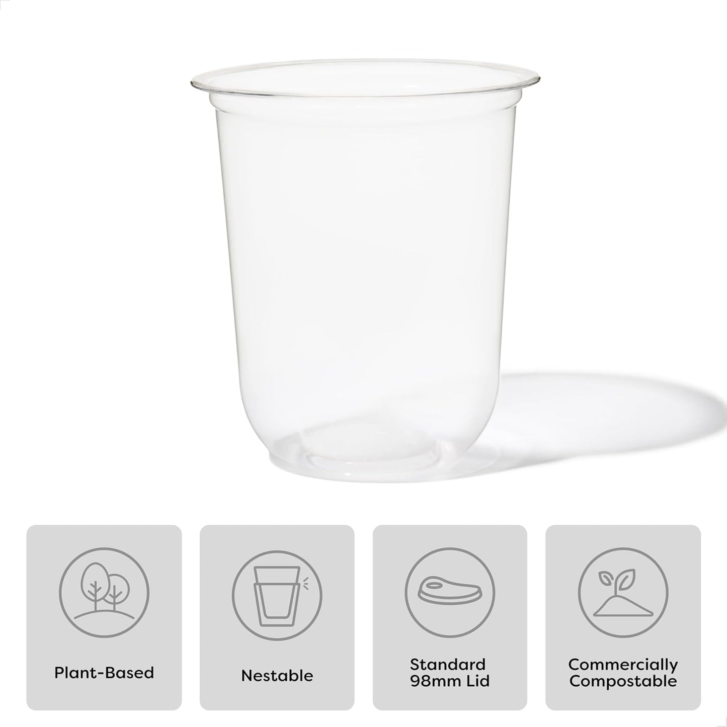 TOSSWARE NATURAL 12oz Arc - Plant Based 98mm Clear Cold Cups - Plastic Alternative for Parties, Bachelorettes, Weddings - Recyclable - Set of 100
