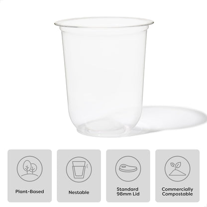 TOSSWARE NATURAL 12oz Arc - Plant Based 98mm Clear Cold Cups - Plastic Alternative for Parties, Bachelorettes, Weddings - Recyclable - Set of 100
