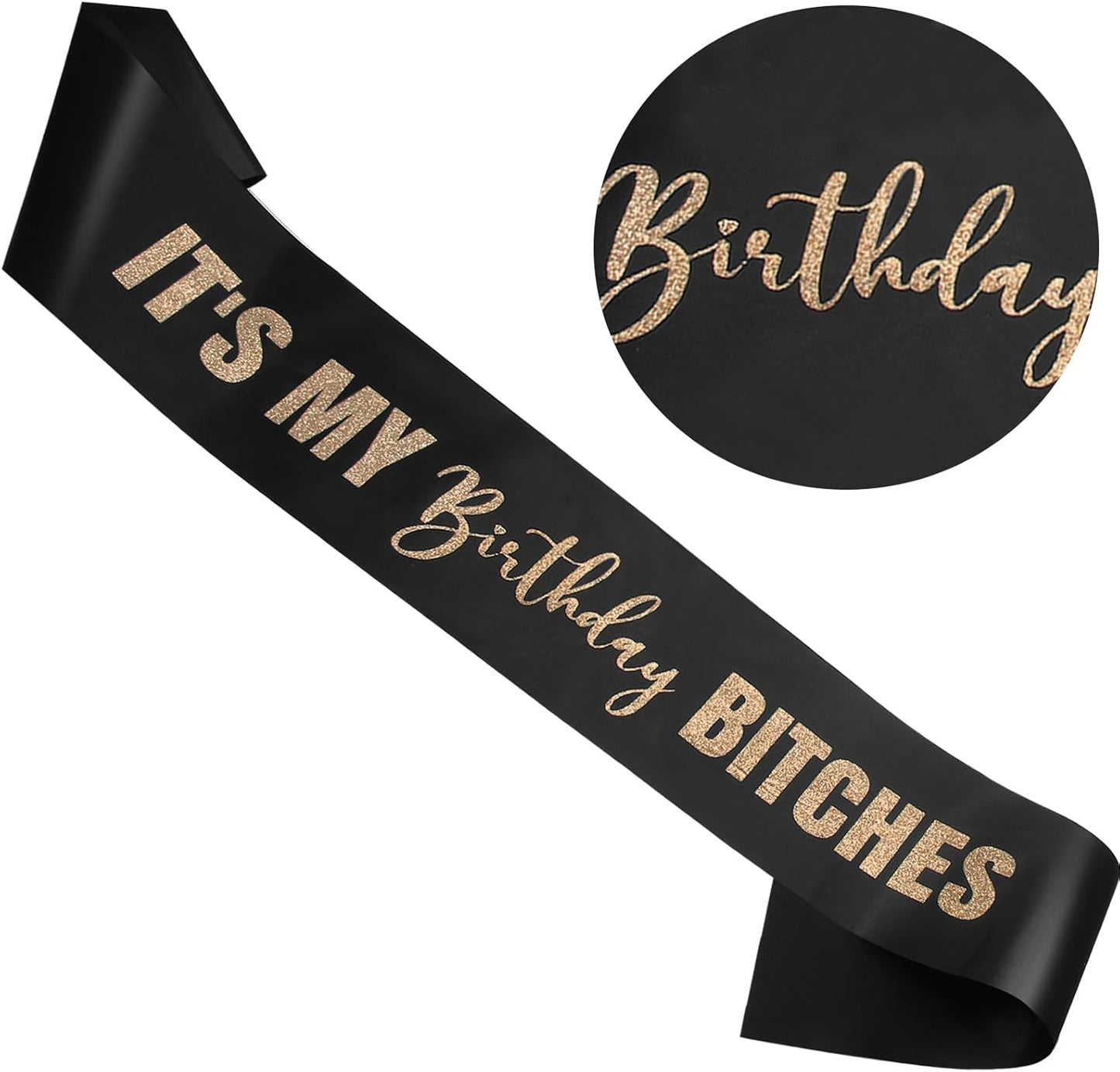 RUDONG M It's My Birthday Bitches Sash - Black Birthday Sash with Rose Gold Glitter for Women & Girls | Sweet 16/18th/21st/30th/40th/50th/60th/70th, All-Age Celebration Party Decor
