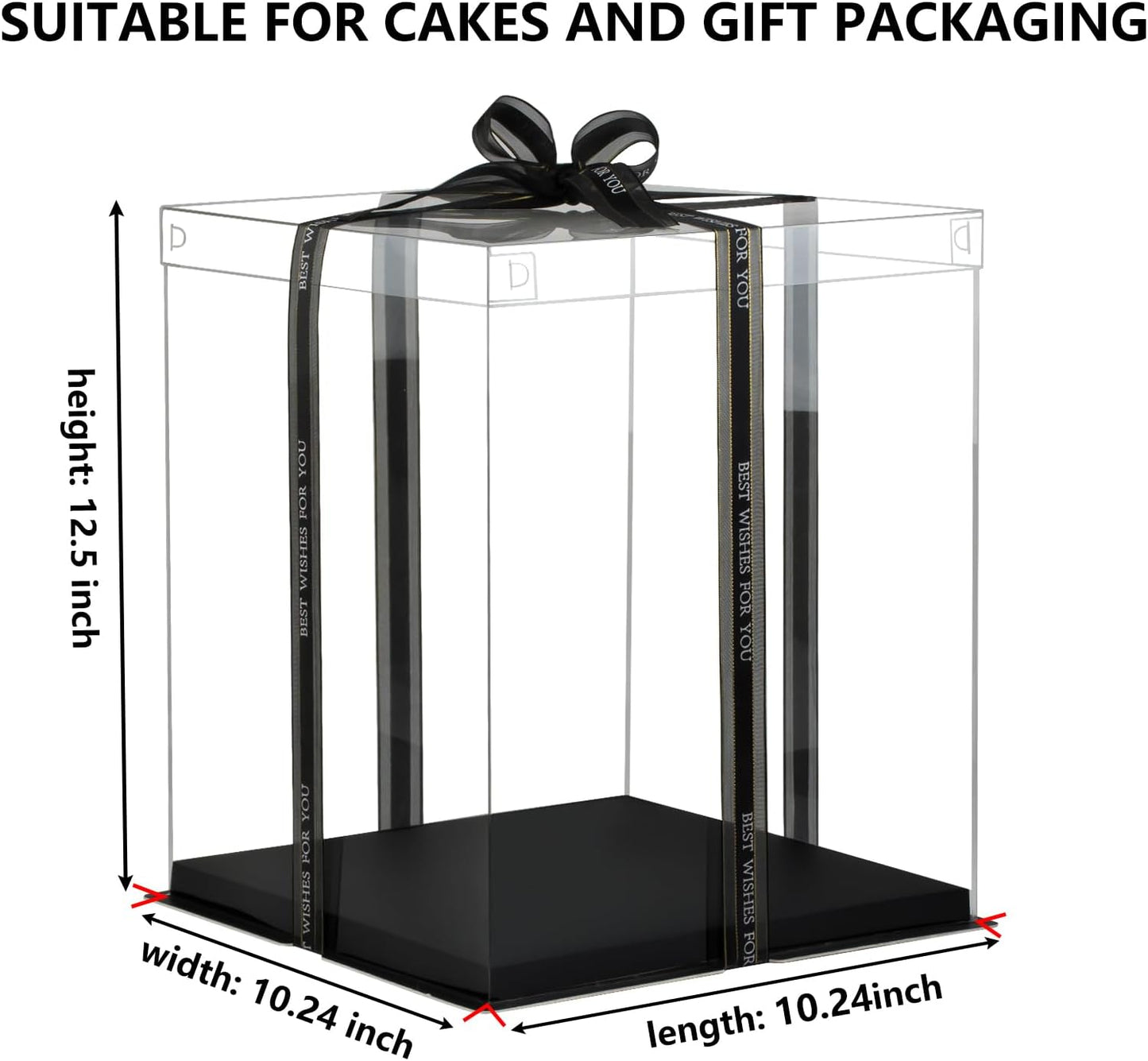 10x10x12 Inch Clear Cake Box 8Pcs - Tall Transport Container, Carrier, Treat Box, Gift Box, Display Case - Black