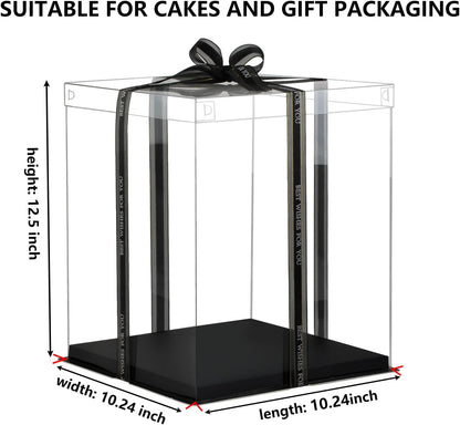 10x10x12 Inch Clear Cake Box 8Pcs - Tall Transport Container, Carrier, Treat Box, Gift Box, Display Case - Black
