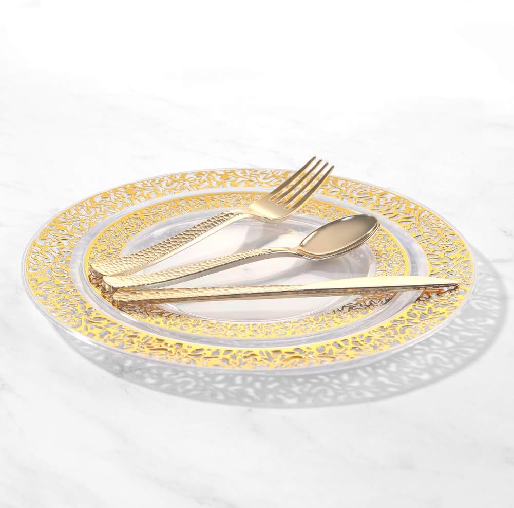 Supernal 360pcs Silver Plastic Cutlery,Elegant Plastic Silverware,Silver Hammed Silverware,Disposable Flatware,Include 120 Forks,120 Knvies,120 Spoons,Perfect for Birthday,Party,Wedding