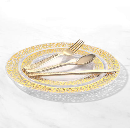 Supernal 360pcs Silver Plastic Cutlery,Elegant Plastic Silverware,Silver Hammed Silverware,Disposable Flatware,Include 120 Forks,120 Knvies,120 Spoons,Perfect for Birthday,Party,Wedding