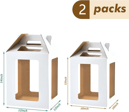 12x12x14 Inch Tall Cake Boxes with windows,10in 12in Tall Cake Carrier, Large Tiered Cake Box,Durable White Bakery Box, Layer Cake Box, large cake box(2pack)