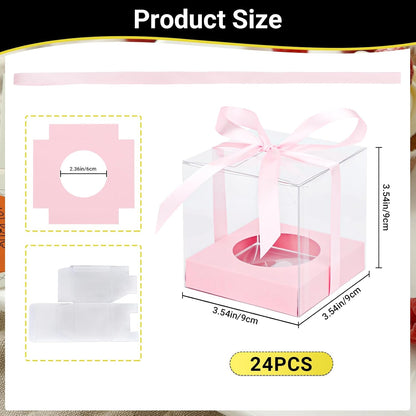 EUSOAR Individual Cupcake Holder, 50pcs 3.5 Inch Plastic Black Cupcake Containers with Lids, Single Transparent Display Clear Cupcake Carrier with Ribbon and Inserts for Wedding Party Favor