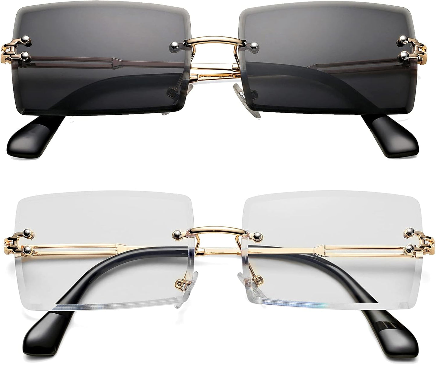 Rectangle Sunglasses for Men/Women Small Rimless Square Shade Eyewear