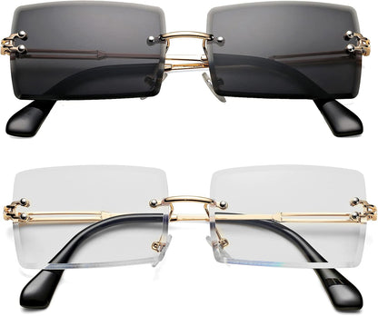 Rectangle Sunglasses for Men/Women Small Rimless Square Shade Eyewear