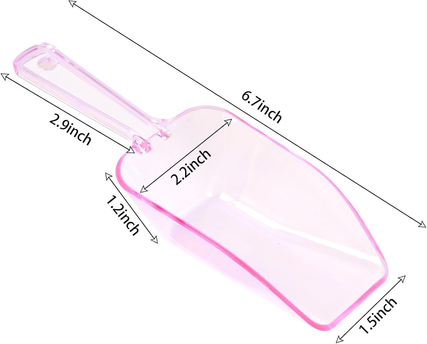 12Pcs Clear Plastic Ice Scoops Tongs Set, Small Tongs for Serving Food, Mini Candy Scoops for Candy Buffet Dry Goods Freezer Bin Canisters (Clear Pink)