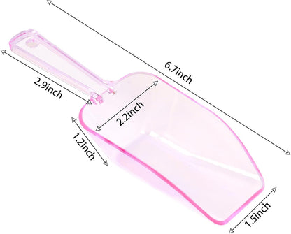 12Pcs Clear Plastic Ice Scoops Tongs Set, Small Tongs for Serving Food, Mini Candy Scoops for Candy Buffet Dry Goods Freezer Bin Canisters (Clear Pink)