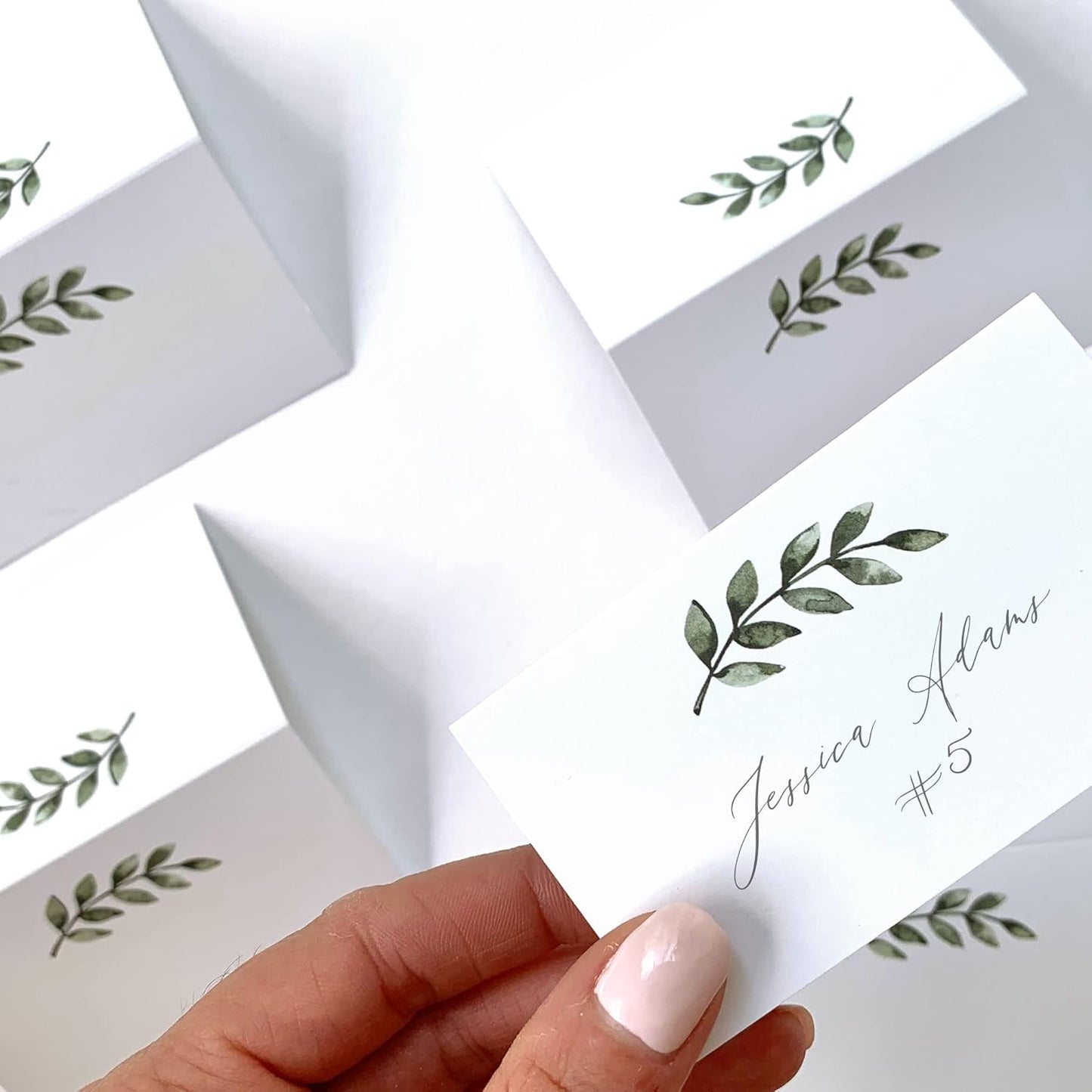321Done Greenery Place Cards, Made in USA - 3.5x2 Blank for Name Food Table Setting Dinner Party Seating Wedding Reception Buffet Tent Style Rustic Green Leaves - Set of 24