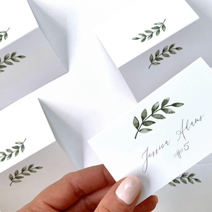 321Done Greenery Place Cards, Made in USA - 3.5x2 Blank for Name Food Table Setting Dinner Party Seating Wedding Reception Buffet Tent Style Rustic Green Leaves - Set of 24
