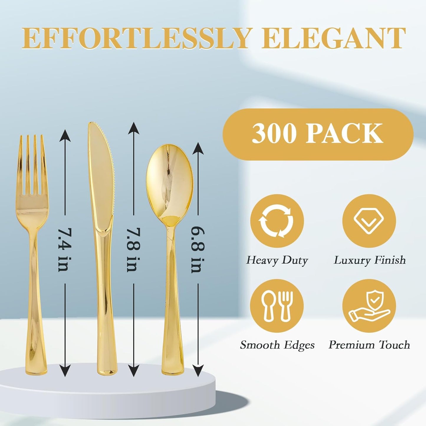 FOCUSLINE 300 Pack Silver Plastic Cutlery Set - 100 Forks, 100 Knives, 100 Spoons - Disposable Flatware Heavy Duty Plastic Silverware Set for Catering, Parties, Dinners, Weddings