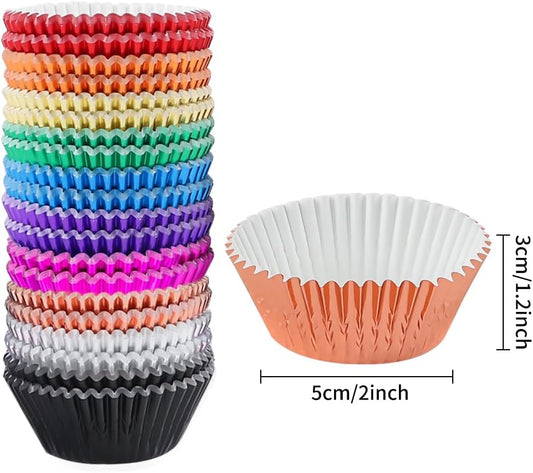 BAKHUK 500pcs Cupcake Liners for Baking, Foil Cupcake Liner, Standard Size 2 Inches 10 Colors Cupcake Liners