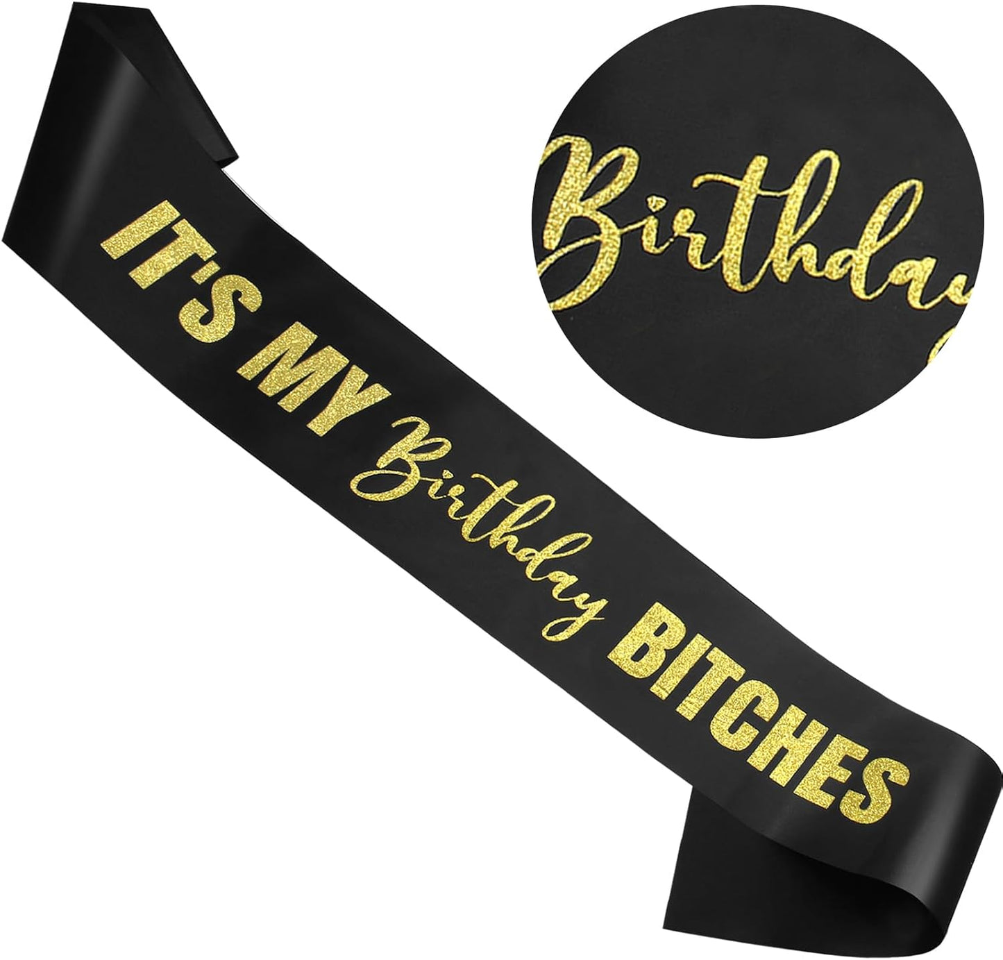RUDONG M It's My Birthday Bitches Sash - Black Birthday Sash with Rose Gold Glitter for Women & Girls | Sweet 16/18th/21st/30th/40th/50th/60th/70th, All-Age Celebration Party Decor