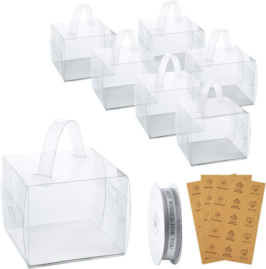BURLIHOME 25Pcs Clear Cake Box,5x5x4Inch Bakery Boxes with Handle,Party Favor Boxes Ideal for Pie Cookie Candy, Pastry Boxes for Birthday Wedding