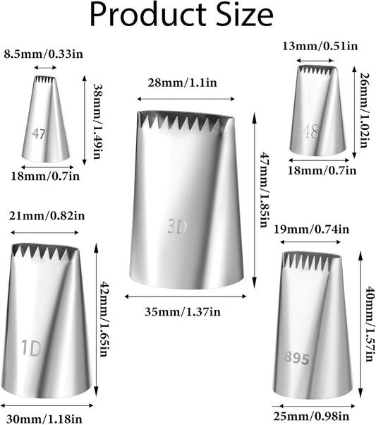 5 Pcs Basketweave Piping Tip Set Stainless Steel Icing Piping Nozzles Half Row Braided Flower Tube Tips Set Braided Decorating Tube Sets for Pastry Fondant Tools Cupcakes Cakes Cookies Decorating