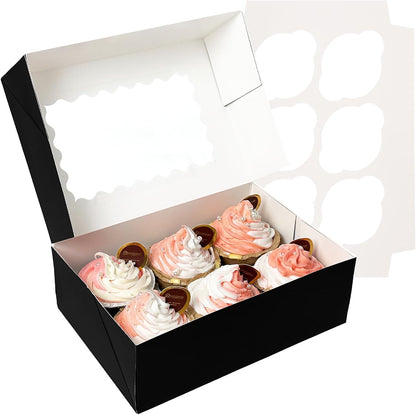 Bakepacker Auto-pop up 6 Cupcake Boxes with Window 20 Count Pink Box 9.4 x 6.1 x 3 inch Cupcake Carrier