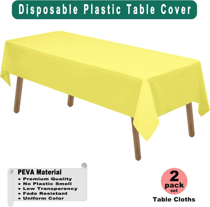 PARTY ULYJA White Plastic Tablecloths 2 Pack Disposable Table Covers 54 x 108 Inch Bridal Shower PEVA Vinyl Table Cloths for Picnic Birthday Wedding Banquet Parties 8 ft Rectangle Table Use