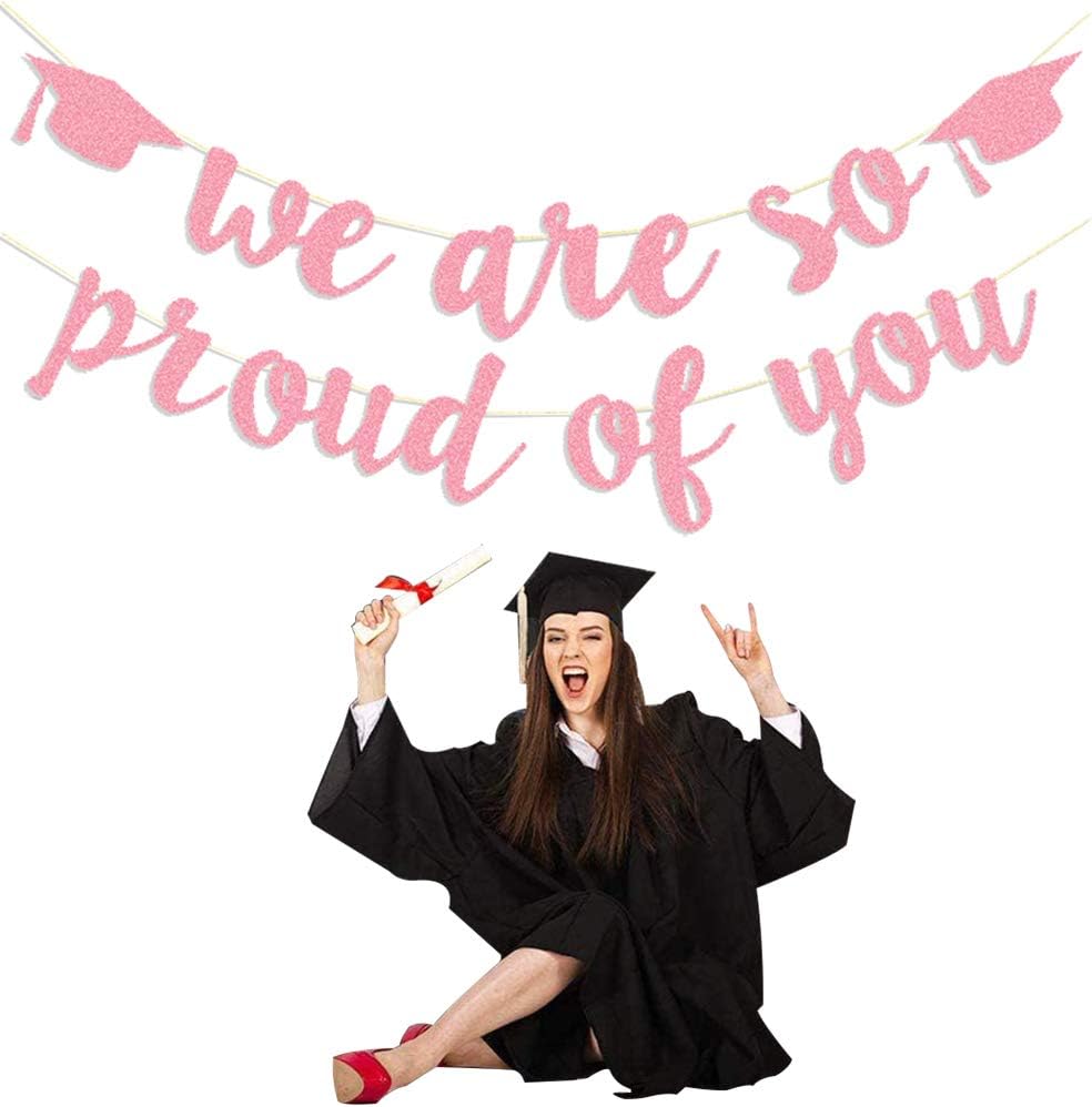 2026 Graduation Banners Party Decorations, Black Glitter We are So Proud of You Graduation Banners Garland for Congratulation Graduations Party Supplies, School, Home, Car Decorations