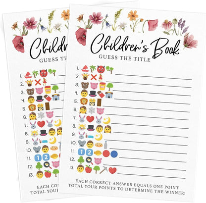 Printed Party Baby Shower Games for Girl – 4 Games and Activities for 30 Guests, Includes Bingo, Price is Right, Mommy or Daddy Trivia, and Storybook Title Guessing, Wildflower Baby in Bloom Design