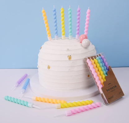 PHD CAKE 24-Count Rainbow Spiral Birthday Candles with Holders, Party Candles, Cake Candles