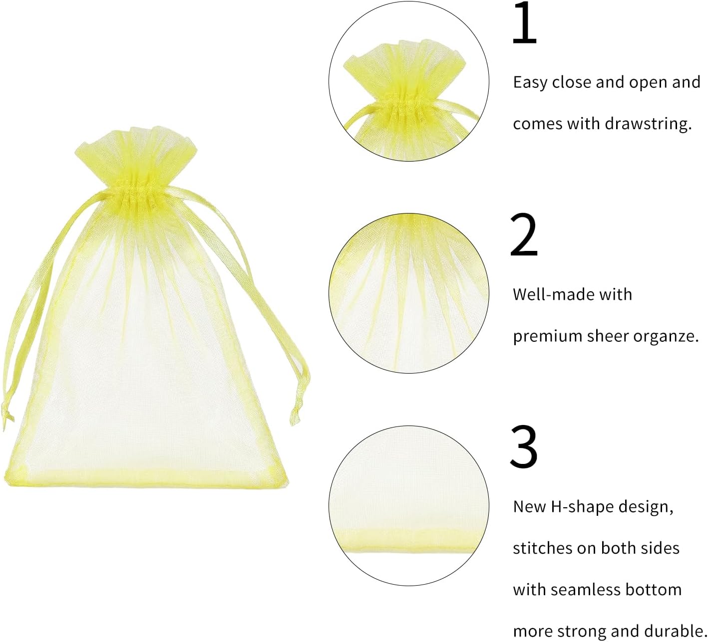 Wudygirl 100pcs 5X7 Inches White Organza Bags Christmas Drawstring Pouches Party Wedding Favor Bags Goodie bags(White 5x7)
