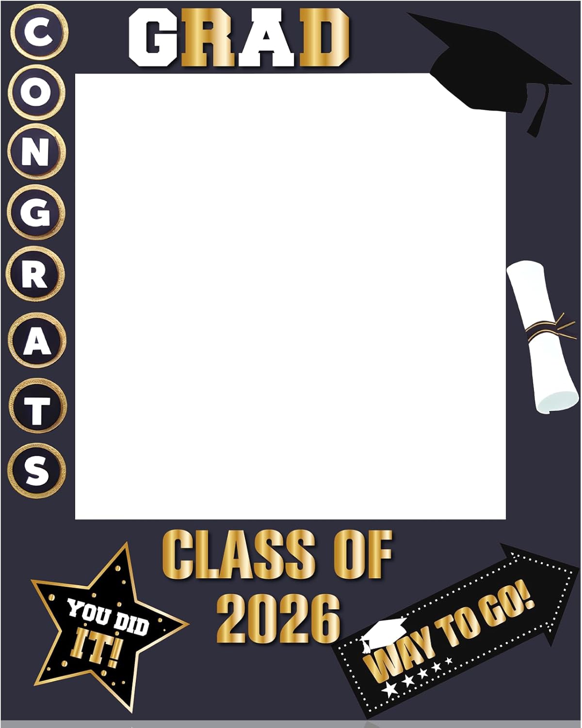 RattanView 2026 Graduation Photo Booth Props Frame Class of 2026 Congrats Grad Selfie Picture Frame, Cardboard Large Photo Booth Prop for High School & College Graduation Party Decorations