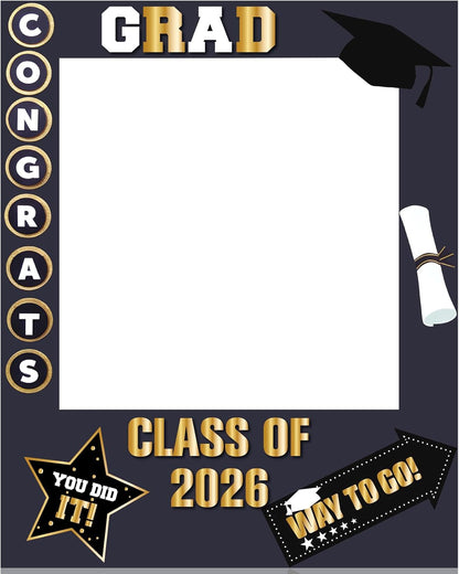 RattanView 2026 Graduation Photo Booth Props Frame Class of 2026 Congrats Grad Selfie Picture Frame, Cardboard Large Photo Booth Prop for High School & College Graduation Party Decorations
