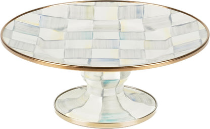 MACKENZIE-CHILDS Enamel Pedestal Platter, Round Cake Stand, Large, Black-and-White Courtly Check