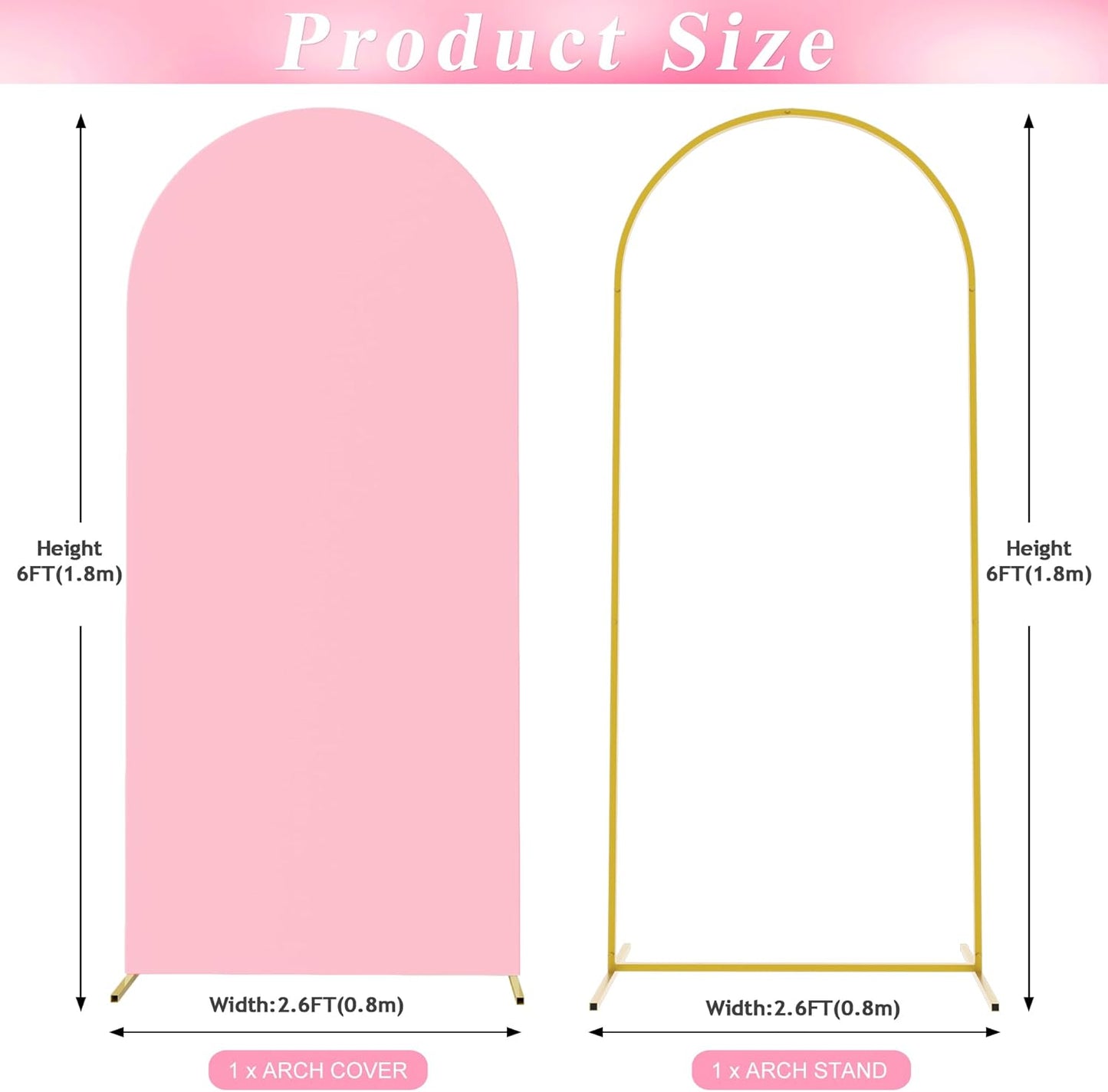 Wokceer 7.2 FT Wedding Arch Backdrop Stand and White Arch Cover, Metal Arch Stand with Arch Stand Cover for Birthday Party Wedding Ceremony Bridal Baby Shower Event Decor