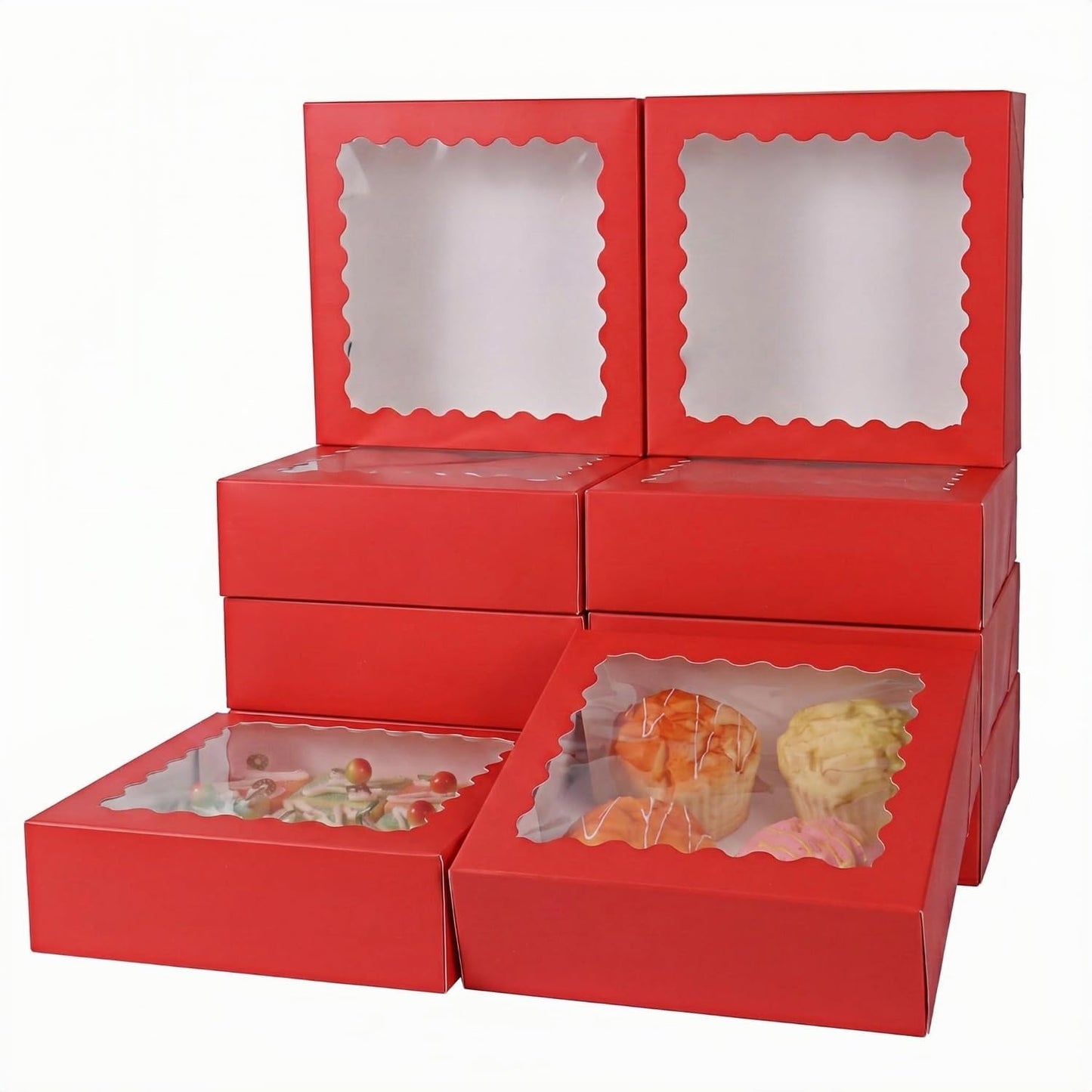 24 pcs12x12x3 Inch Bakery Boxes with Window, White 12 inch Cake Pastry large Pie Cookie Box for Dessert,strawberry,Chocolates Boxes
