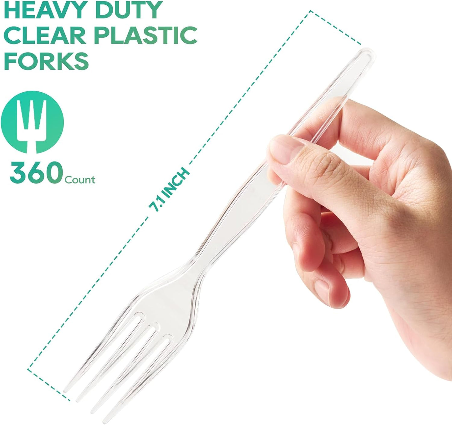 FOCUSLINE 360 Count Clear Plastic Silverware, 120 Forks, Knives and Spoons Each, BPA-Free, Heavy Duty Disposable Cutlery Set, Premium Disposable Flatware Plastic Utensils for Party Everyday Use