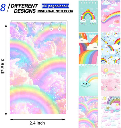 24 Pcs Mini Rainbow Notepads Rainbow Spiral Pocket Notebook Fun Coil Mini Notepad Birthday Party Supplies 8 Styles Office Products Decoration