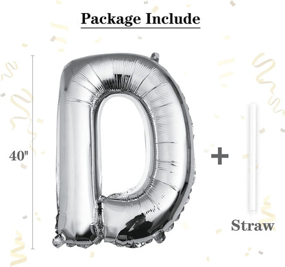 40 inch Silver Letter A Balloon, Big Size Alphabet Foil Mylar Helium Balloons for Birthday Party Celebration Wedding Anniversary Baby Shower Decorations Supplies Alphabet A